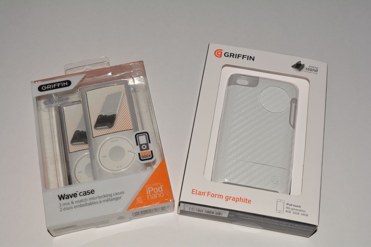 Assorted Griffin Mobile Device Accessories - Bins may include but are not limited to: Air Strap holders for iPad (1st generation), Standle Display & Carry Case for iPad, Outfit Ice for iPad, Slap Case for iPod nano (2nd generation), Elan Passport Graphite Cases for iPhone (1st generation) iPod Nano (2nd generation) silicone cases, Tune Buds (earphones), hard shell cases for iPod Touch (2nd gen), ultra thin protection covers, cases with armband &amp; clip for iPod, iPod and iPhone armbands, leather slim sleeves for iPod Nano, iPhone cases (3G)