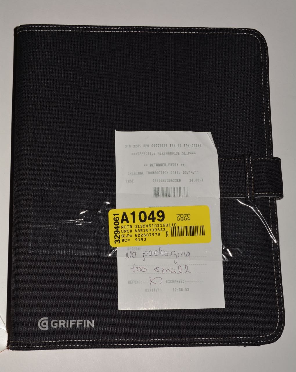 Assorted Griffin Mobile Device Accessories - 800 - Bins may include but are not limited to:</strong> Air Strap holders for iPad (1st generation), Standle Display & Carry Case for iPad, Outfit Ice for iPad, Slap Case for iPod nano (2nd generation), Elan Passport Graphite Cases for iPhone (1st generation) iPod Nano (2nd generation) silicone cases, Tune Buds (earphones), hard shell cases for iPod Touch (2nd gen), ultra thin protection covers, cases with armband &amp; clip for iPod, iPod and iPhone armbands, leather slim sleeves for iPod Nano, iPhone cases (3G)