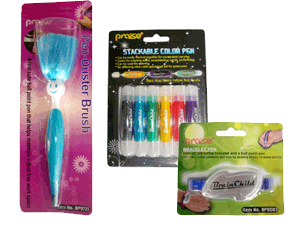 Assorted Gadget Pens - Bracelet Pens are made with flexible phthalate free plastic. This product not only offers creativities but also provides the consumer with an opportunity to signal his/her personal style. Assorted colors per inner box (black, blue, red). 9 1/4 long, 1 pc per blister pack, 24 pcs/display box, 4 display boxes per carton. US patent protected.