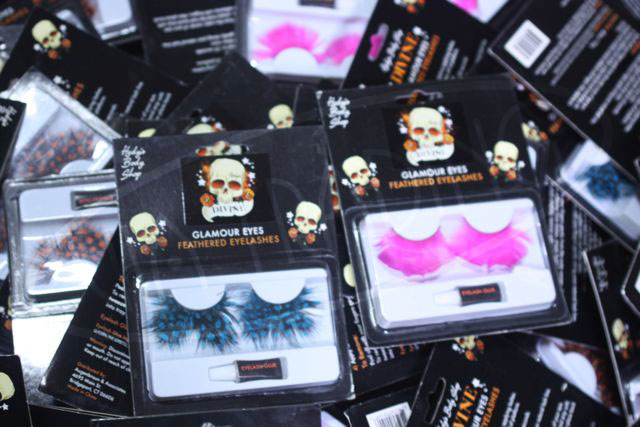 Assorted Halloween Accessories - All item are Shelf Pulls and in original packaging. Brands found in these cases include: Hedy's Body shop, NYC and Fantasy Makers (from the creators of Wet n' Wild). Cases may include but not limited to: Feather eyelashes, eyelash adhesive glue, face &amp; body art kits, glow in the dark body crayons, body glitter,  Halloween body stencils, black liner pencil, glitter eyelashes, nail art, jewelry, temporary body tattoos.