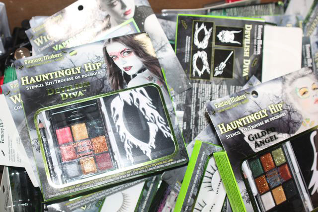 Assorted Halloween Accessories - All item are Shelf Pulls and in original packaging. Brands found in these cases include: Hedy's Body shop, NYC and Fantasy Makers (from the creators of Wet n' Wild). Cases may include but not limited to: Feather eyelashes, eyelash adhesive glue, face &amp; body art kits, glow in the dark body crayons, body glitter,  Halloween body stencils, black liner pencil, glitter eyelashes, nail art, jewelry, temporary body tattoos.