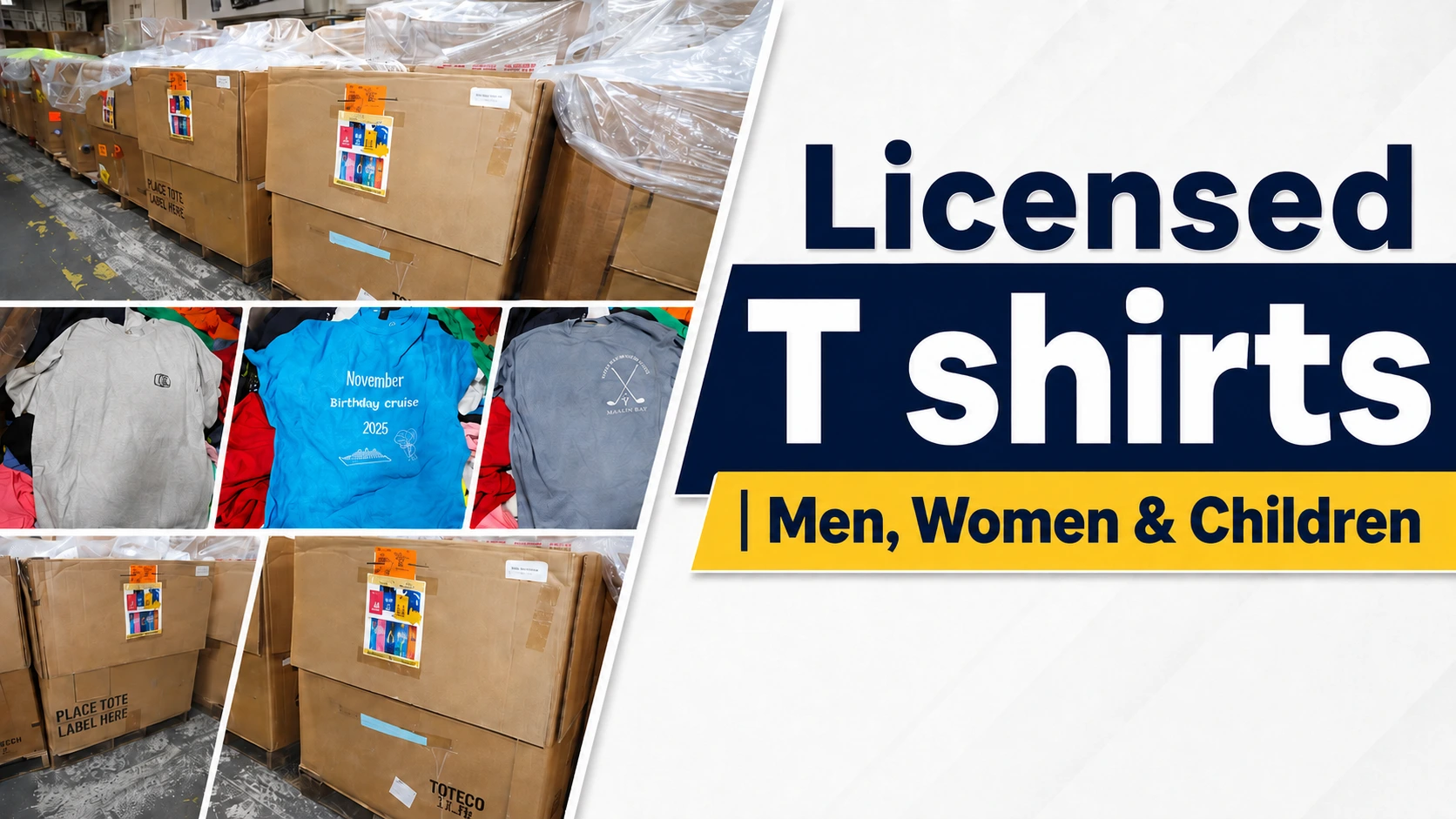 Camisetas Licenciadas Surtidas para Hombres, Mujeres y Niños - 1,100 unidades | Paletas Sin Manifestar de Irregulares