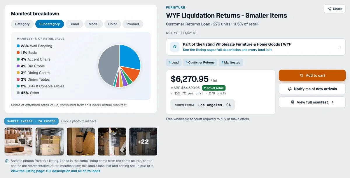A real Via Trading Customer Return load listing