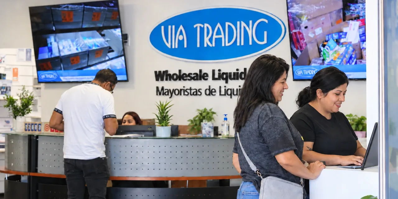 The Via Trading front desk in Lynwood, with a customer registering in person