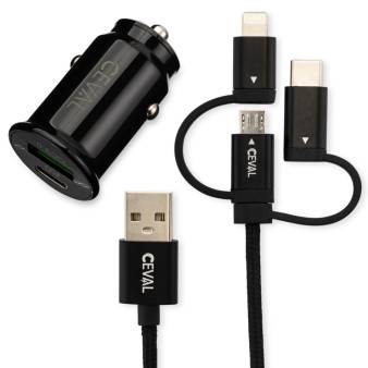 New Overstock Ceval Power Nexus 3-in-1 Charging Cable w/ Car Charger